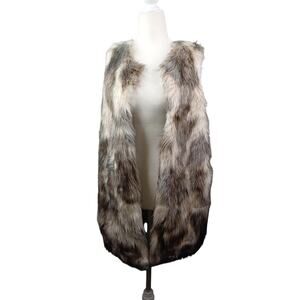 Almost Famous Womens Faux Fur Open Front Vest Size L Beige Boho Hippie Mob Wife